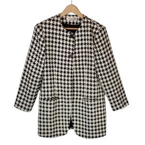 Diane Von Furstenberg Vintage Women's Houndstooth 2 Button Coat Black White 12